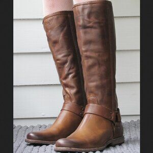 FRYE 76850 Phillip Harness Tall Vintage Leather Back-Zip Boots 8.5B